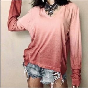 NWT Young Fabulous & Broke Peachy Ombré Long Sleeve Lounge Tee Tunic Top